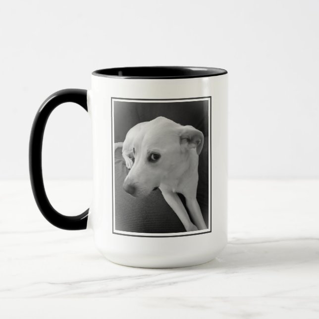 Mug Drôle noir et blanc photo de mignon visage de chie (Gauche)