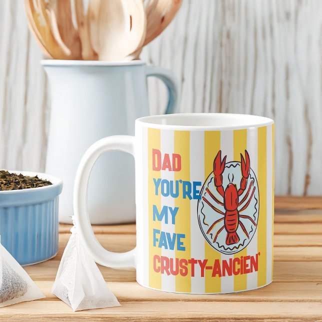 Mug Drôle Papa Homard Crustacé Amalfi Yellow Stripe (Funny dad joke coffee mug for father's day or just because)