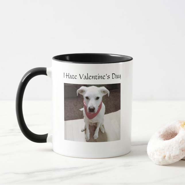 Mug Drôle photo de mignon chien Valentine's Day Black  (Avec donut)