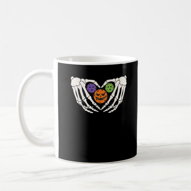 Mug Drôle Pickle Halloween Squelette Mains Coeur Pumpk (Gauche)
