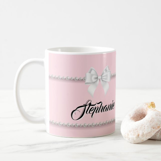 Mug Drôle Pink Tiffany Perles Nom de fille Café Dit (Avec donut)