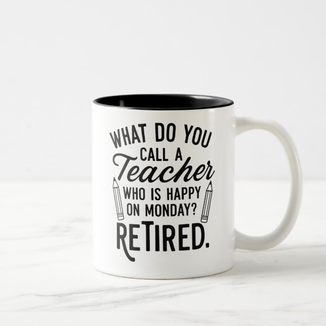 Mug drôle pour enseignant à la retraite – “Heureux (Droit)