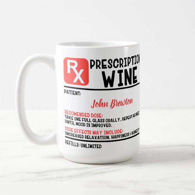 Mug Drôle prescription médicale personnalisée (Gauche)