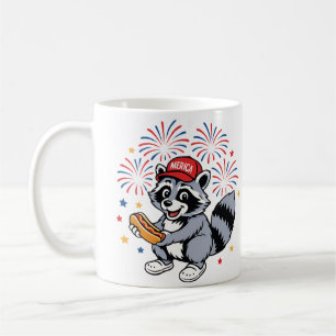 Mug Drôle Raccoon 4 juillet Patriotique Mignonne Rouge