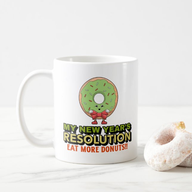 Mug Drôle résolution du Nouvel An - Mangez plus de bei (Avec donut)