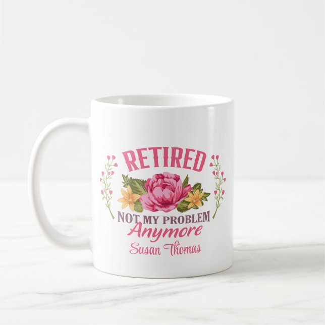 Mug Drôle Retraite florale rose personnalisée (Gauche)
