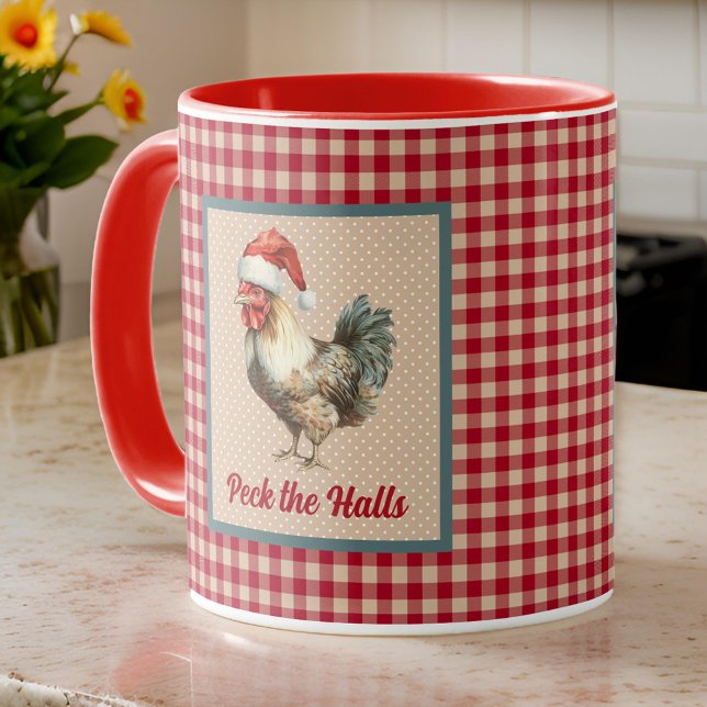 Mug Drôle Rooster Peck the Halls Ferme (Créateur téléchargé)
