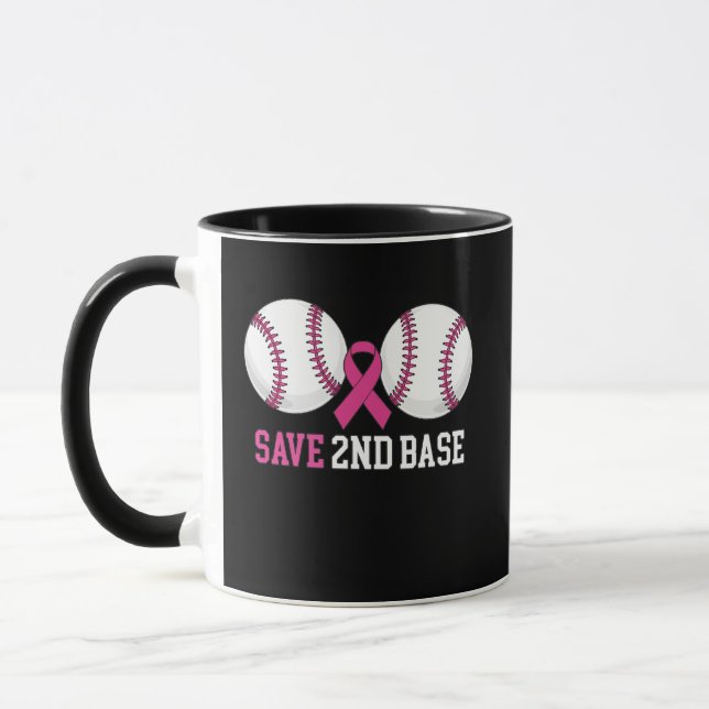 Mug Drôle Sauver la 2e base Baseball Cancer du sein (Gauche)