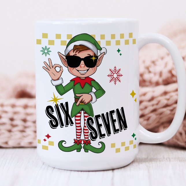 Mug Drôle Six Sept 67 6 7 Mème Noël Elf Fête (Six seven 67 funny meme trending retro Xmas santa's elf holiday humor Christmas coffee mug gift)