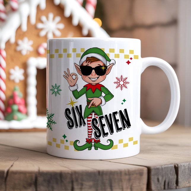 Mug Drôle Six Sept 67 Mème Elf de Noël Humour des Fête (Six seven 67 funny meme trending retro Xmas santa elf holiday humor Christmas coffee 11 oz mug gift )