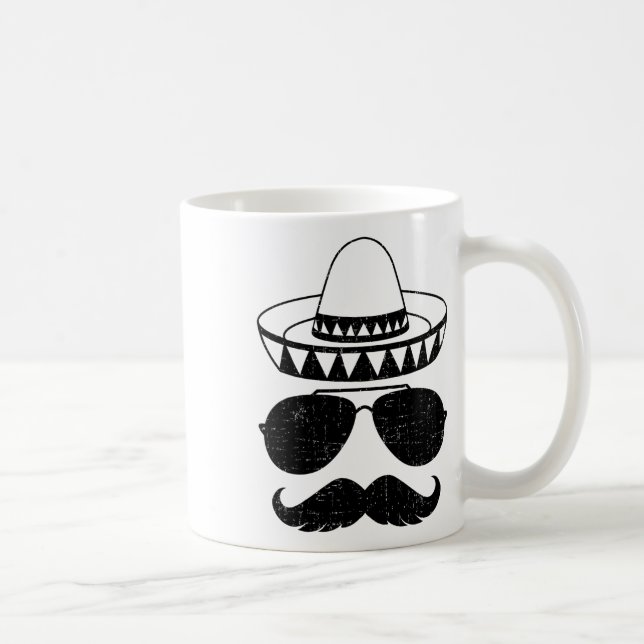 Mug Drôle Sombrero Face Avec Moustache Pour Cinc Mexic (Droite)