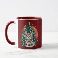 Drôle Tabby Chat Merry Xmas Pyjamas Chritsmas Arbr