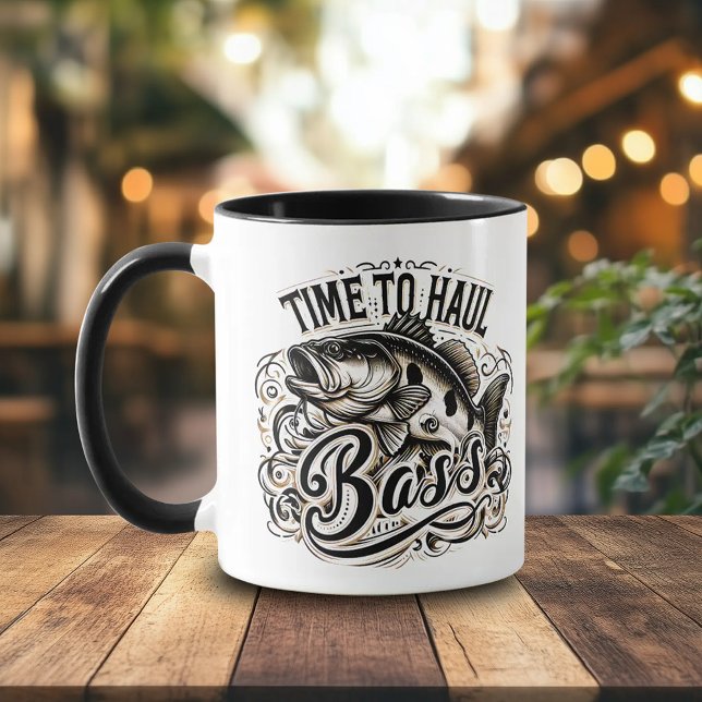 Mug Drôle temps pour Haul Bass Fishing (Funny Time to Haul Bass 11 oz Fishing Humor Mug Cover Photo)