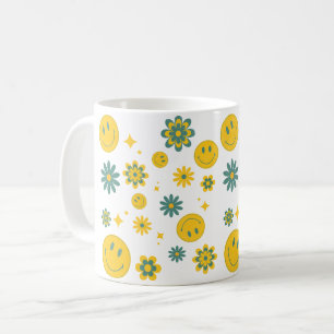 Mug drôle visage sourire et fleurs super