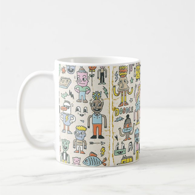 Mug Drôle Wacky Doodle Caractères Set 2. Textu vintage (Gauche)