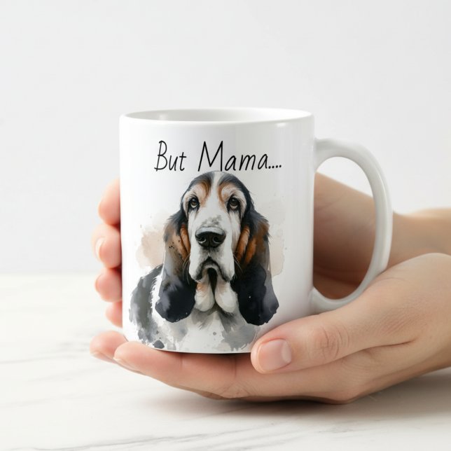 Mug Drôles de Bruns & Blanc ' Mais Maman.'. Basset Hou (Créateur téléchargé)