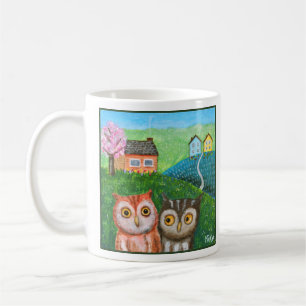 Mug Drôles de Hiboux Mignons Art Populaire Paysage Cam