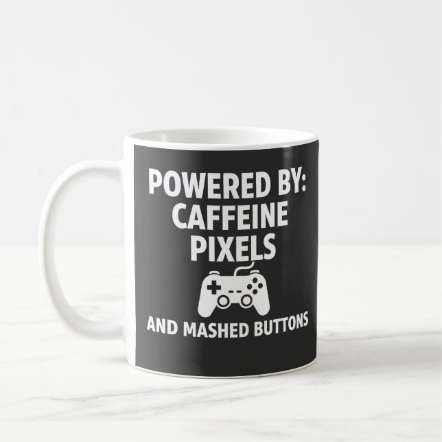 Mug Drôles de pixels de caféine et de boutons écrasés  (Gauche)