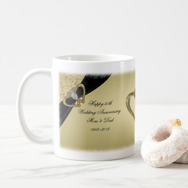 Mug du 50e anniversaire du Mariage Gold Black (Avec donut)