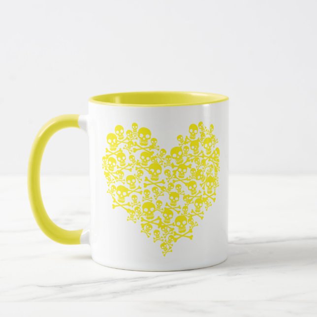 Mug du coeur du crâne jaune (Gauche)