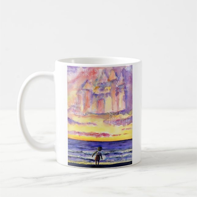 Mug du coucher de soleil de Thoreau (texte clair) (Gauche)