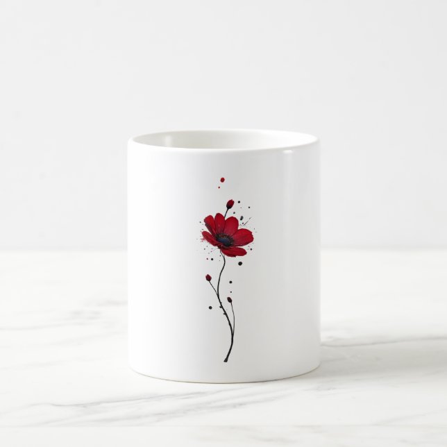 Mug Du pavot rouge. Minimalisme. illustr d'aquarelle é (Centre)