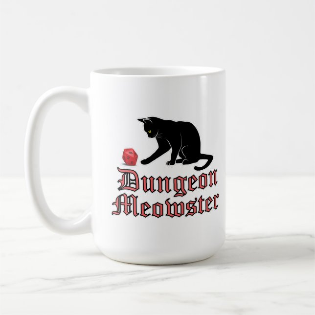 Mug Dungeon Meowster Funny RPG Cat with Dice (Gauche)