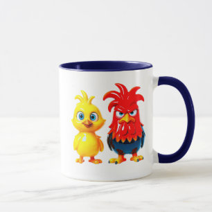 Mug Duo coq et poussin rigolos style ferme cartoon 3D.