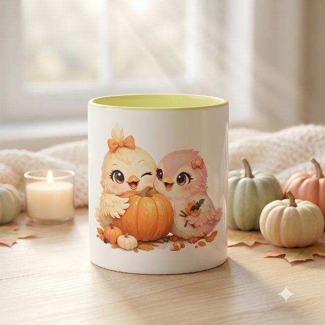 Mug Duo d'oiseaux amicaux pour Halloween Citrouille (Créateur téléchargé)