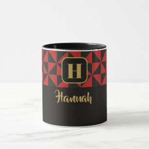 Mug Duo Geo Black & Crimson Red Custom Names