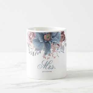 Mug Dusty Blue et Mauve Floral Mariage MRS ou MR