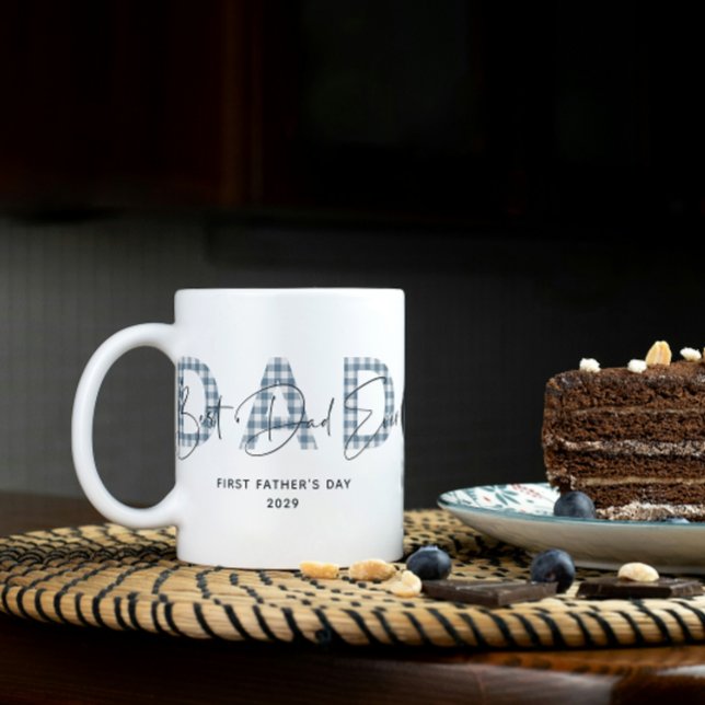 Mug Dusty Blue Plaid Meilleur Papa Jamais Photo Fête d (Easily personalize this Best Dad Ever Mug design your your photo and text for special gift!)