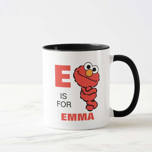 Mug E est pour Elmo | Ajouter Votre Nom (Droite)