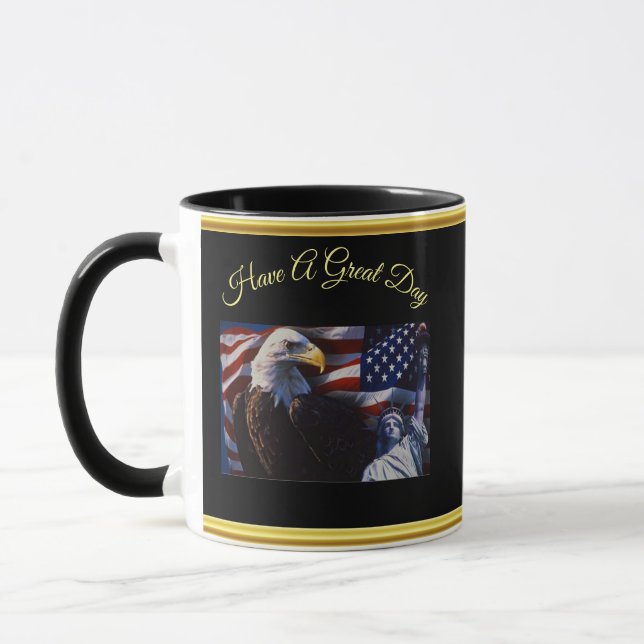 Mug Eagle chauve une statue de la liberté un drapeau (Gauche)