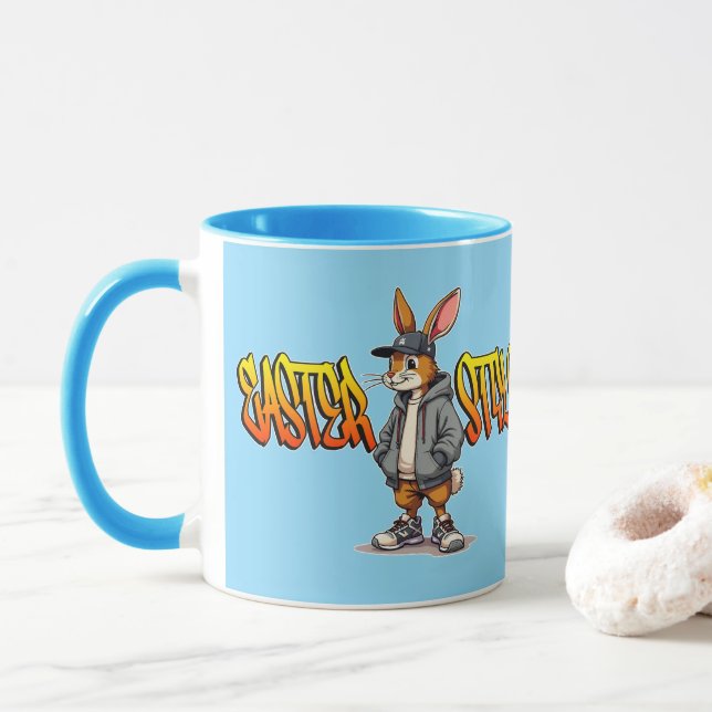 Mug Easter Style – Street Bunny Design - caneca (Avec donut)