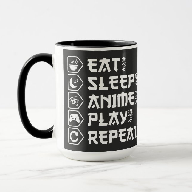 Mug Eat Sleep Anime Play Repeat Otaku Anime Lifestyle (Gauche)