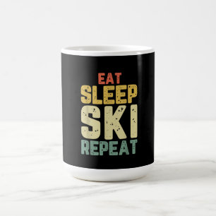 Mug Eat Sleep Ski Repeat Skiing Skier Funny Lover Pois