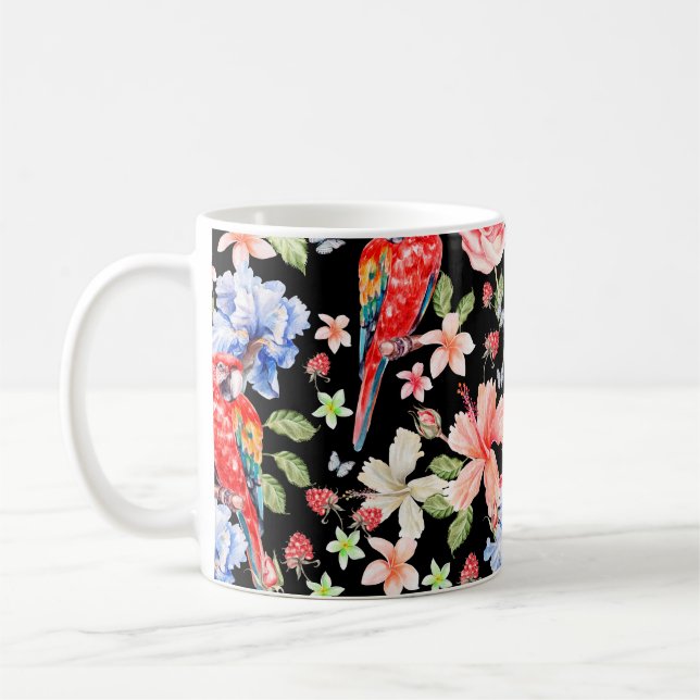 Mug Eau couleur motif avec fleurs roses, iris, hibi (Gauche)