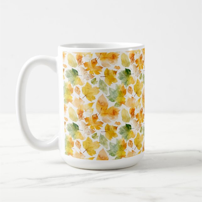 MUG EAU COULEUR ORANGE & JAUNE AUTOMNE FEUILLES D'AUTO (Gauche)