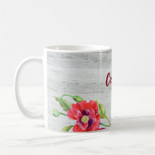 Mug Eau-couleur Rouge Poppies Floral Illustration