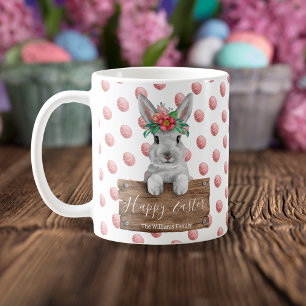 Mug eau de pâques heureuse mignonne lapin et oeufs rou