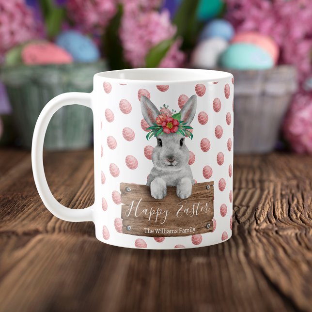 Mug eau de pâques heureuse mignonne lapin et oeufs rou (Créateur téléchargé)