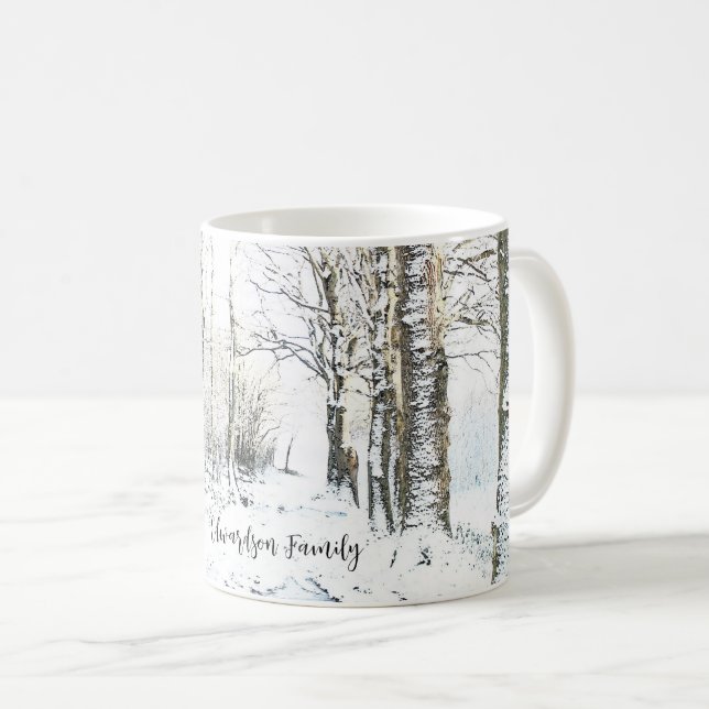 Mug Eau rustique hiver neige forêt monogrammée (Devant droit)