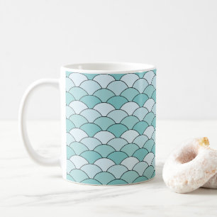 Mug Écailés de dragon, éventails, vagues, Seigaiha, Bl