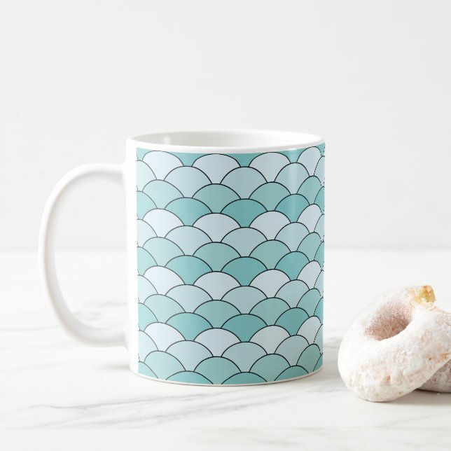 Mug Écailés de dragon, éventails, vagues, Seigaiha, Bl (Avec donut)