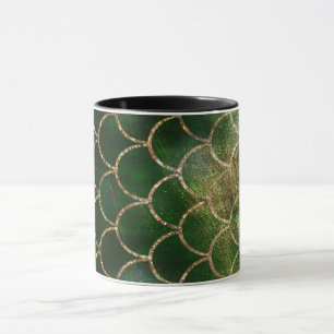 Mug Écaille de poisson sirène scintillante verte et or