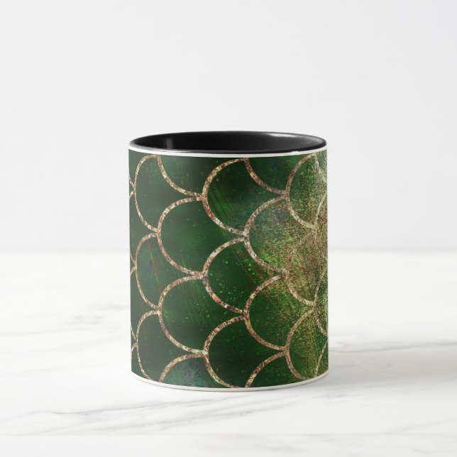 Mug Écaille de poisson sirène scintillante verte et or (Centre)