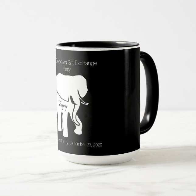 Mug Échange cadeau d'éléphant noir et blanc Texte pers (Devant droit)