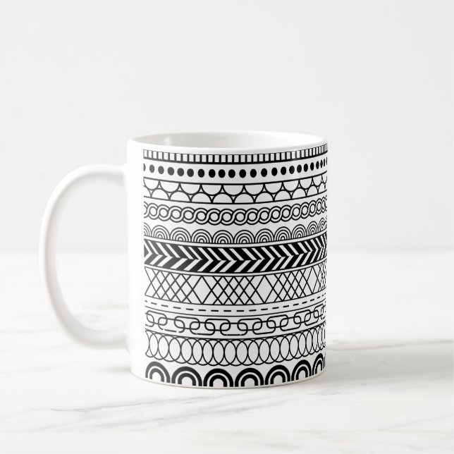 Mug Échantillon de bordure géométrique noir et blanc (Gauche)