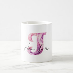 Mug Écharpe Rose Violet Lettre J Noms